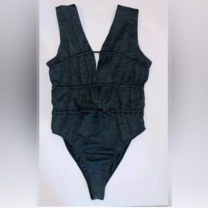 NWOT Free People FP Charcoal Tie Sexy Chic Bodysuit Size S